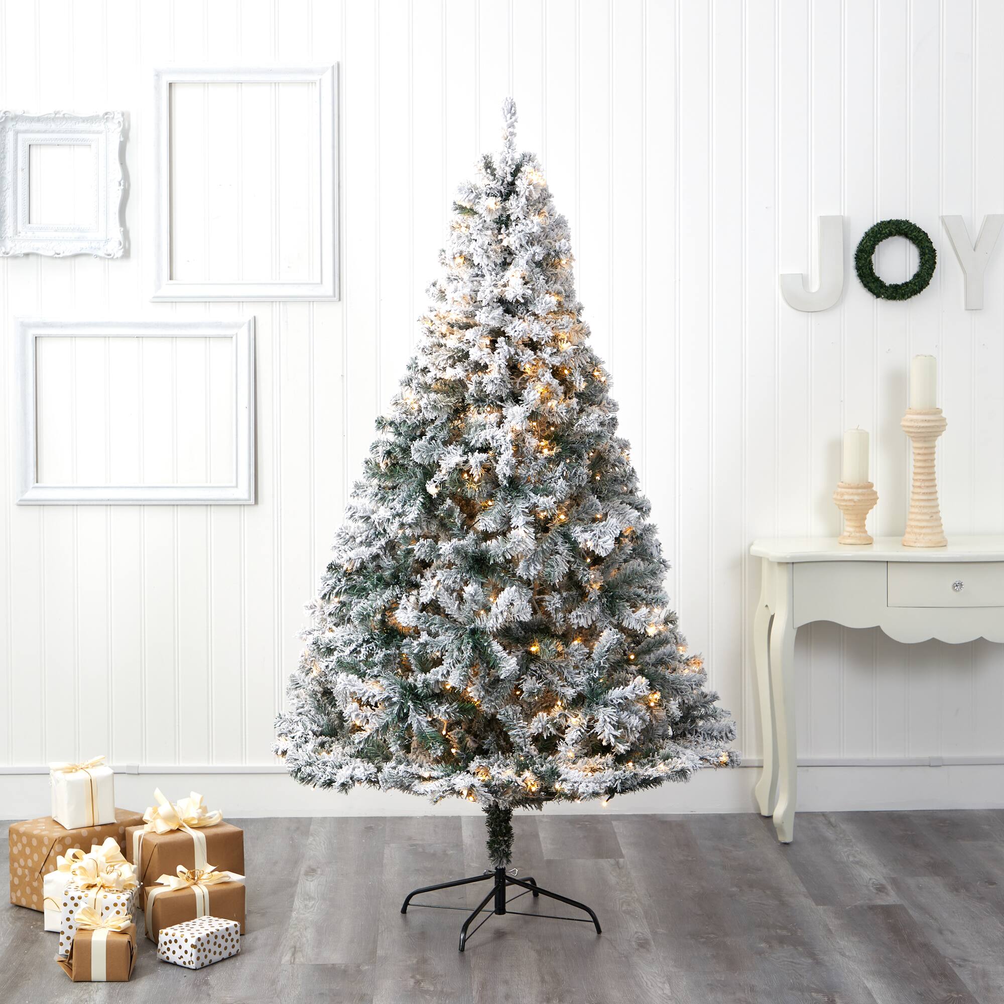 7ft. Pre-Lit Flocked Rock Springs Spruce Artificial Christmas Tree with Clear LED Lights